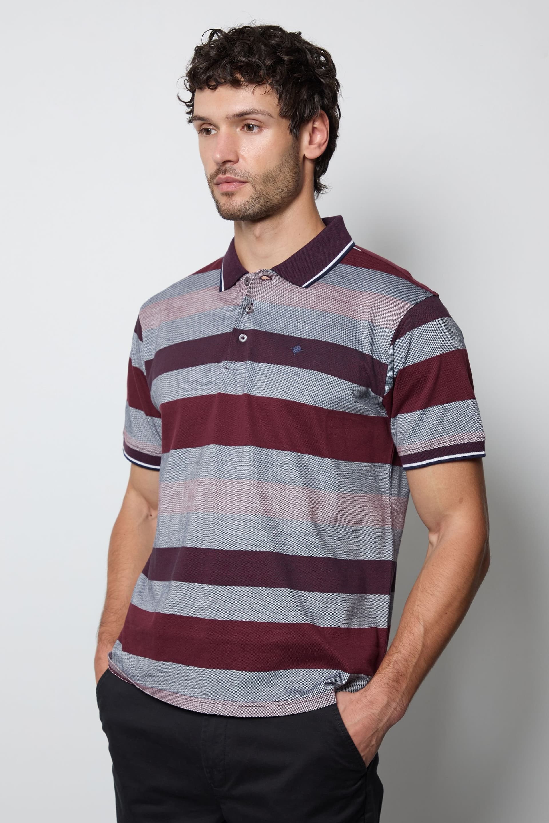 Maine Maine Men's Burgundy Barbados Stripe Polo Shirt