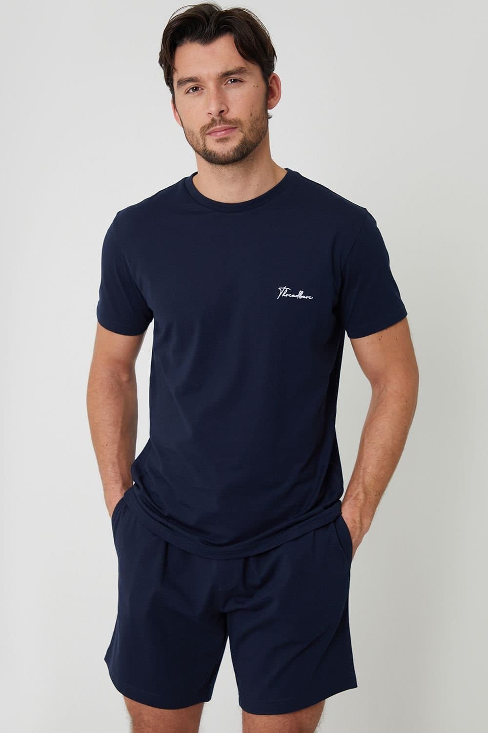 Threadbare Threadbare Men's Script Logo Short Lounge Set (2-Piece Set) in Navy