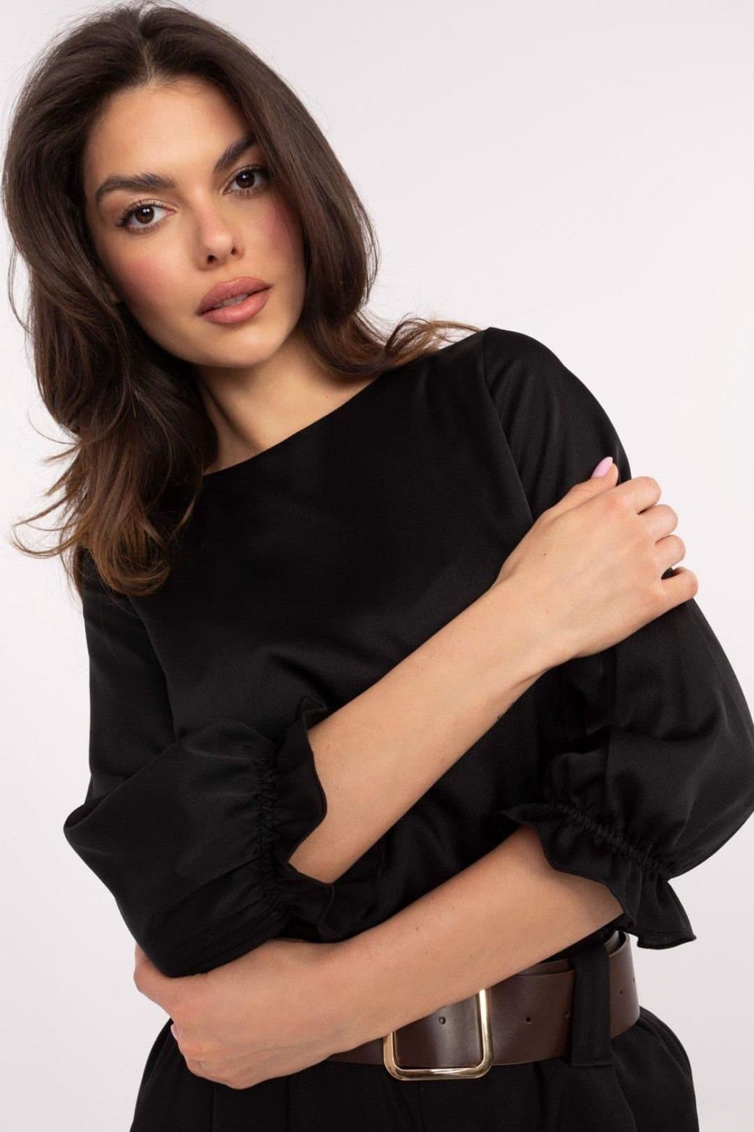 Love Lace Love Lace Black Viscose Polyester Blouse with Ruffles