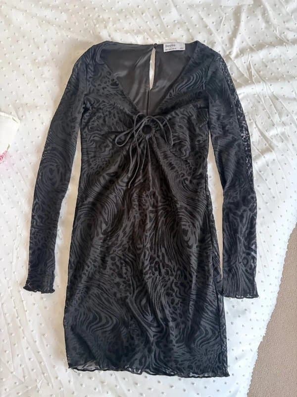 Bershka Bershka Black Velvet Leopard Print Dress