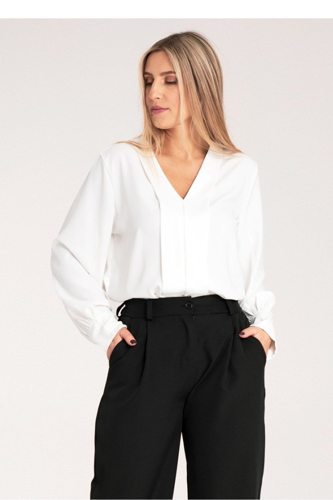 Love Lace White Satin Long Sleeve V Neck Blouse