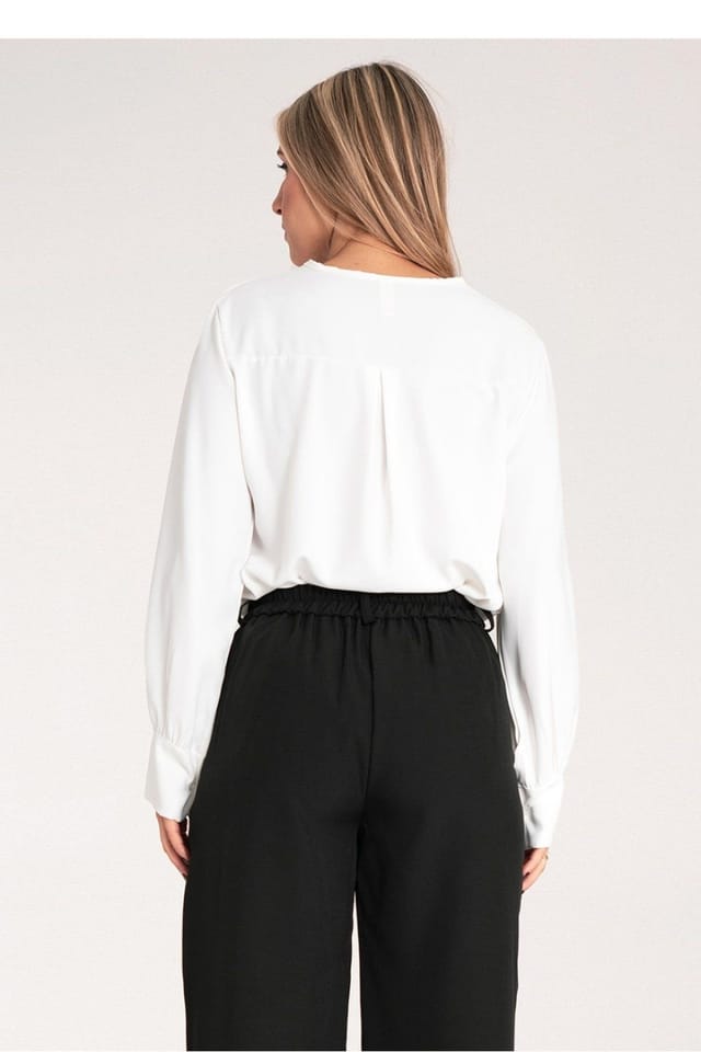 Love Lace Love Lace Women's Satin Long Sleeve V Neck Blouse with Buttons Style 214924 in White - 3