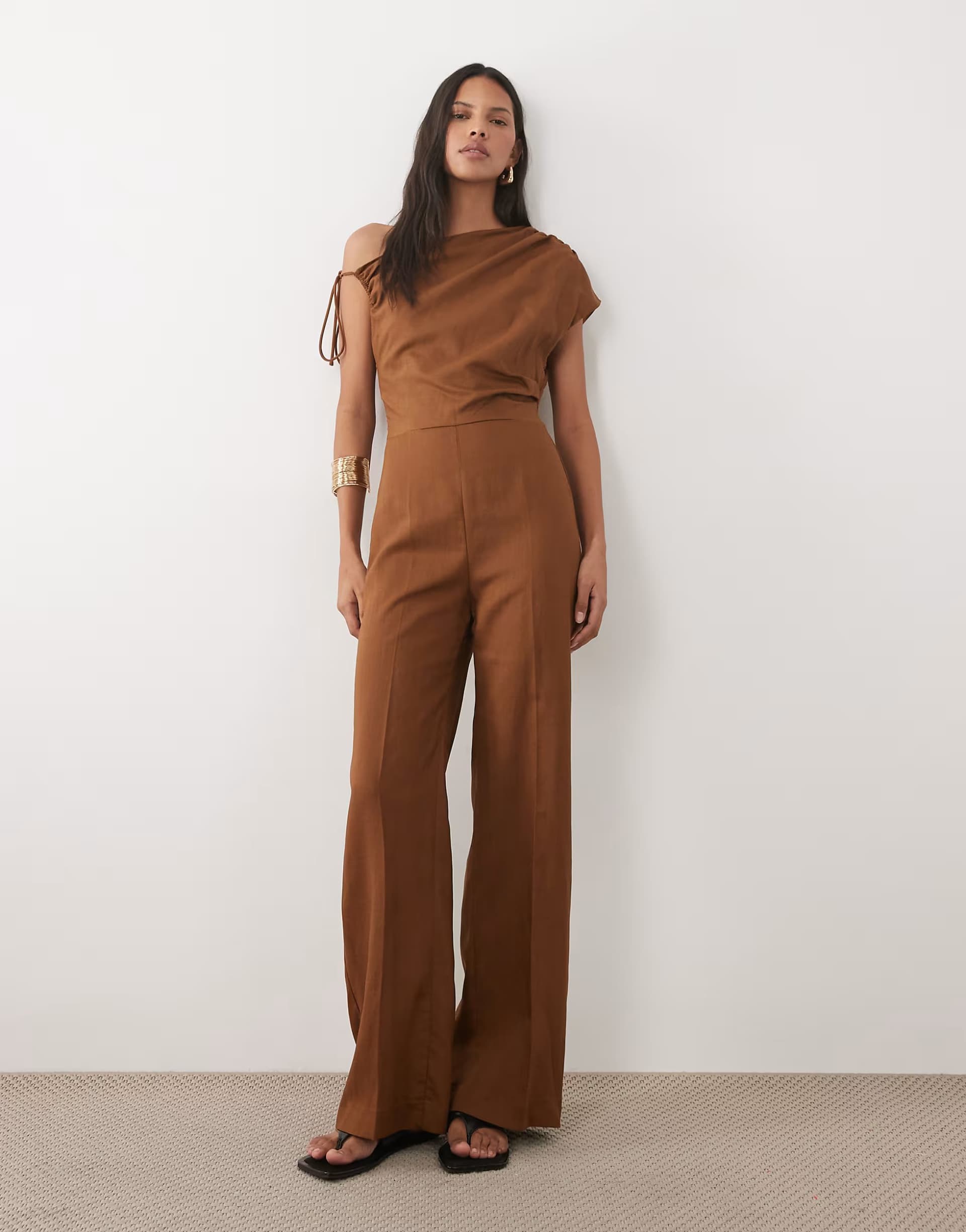 ASOS Mango asymmetric jumpsuit in brown