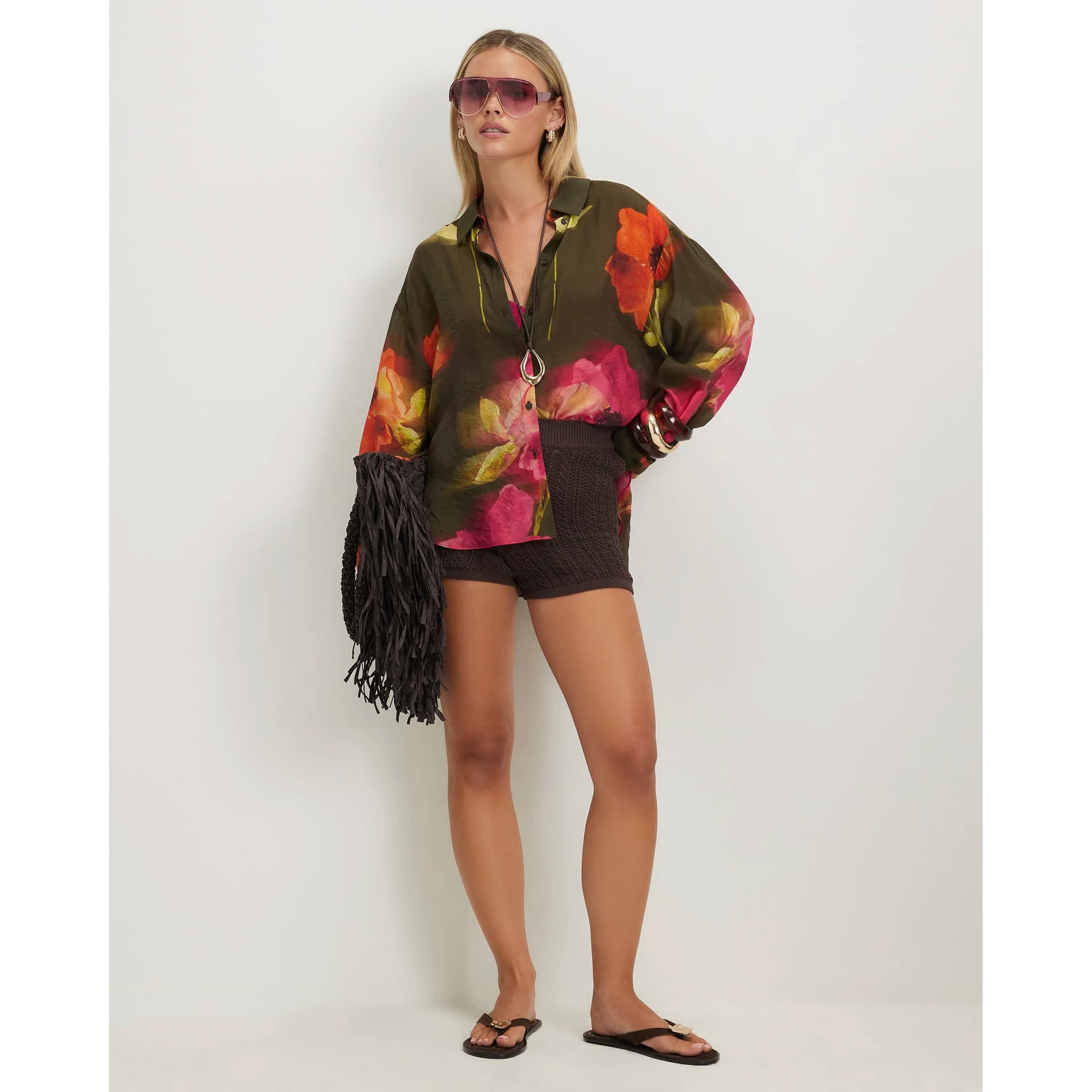 River Island River Island Womens Petite Khaki Floral Blouse