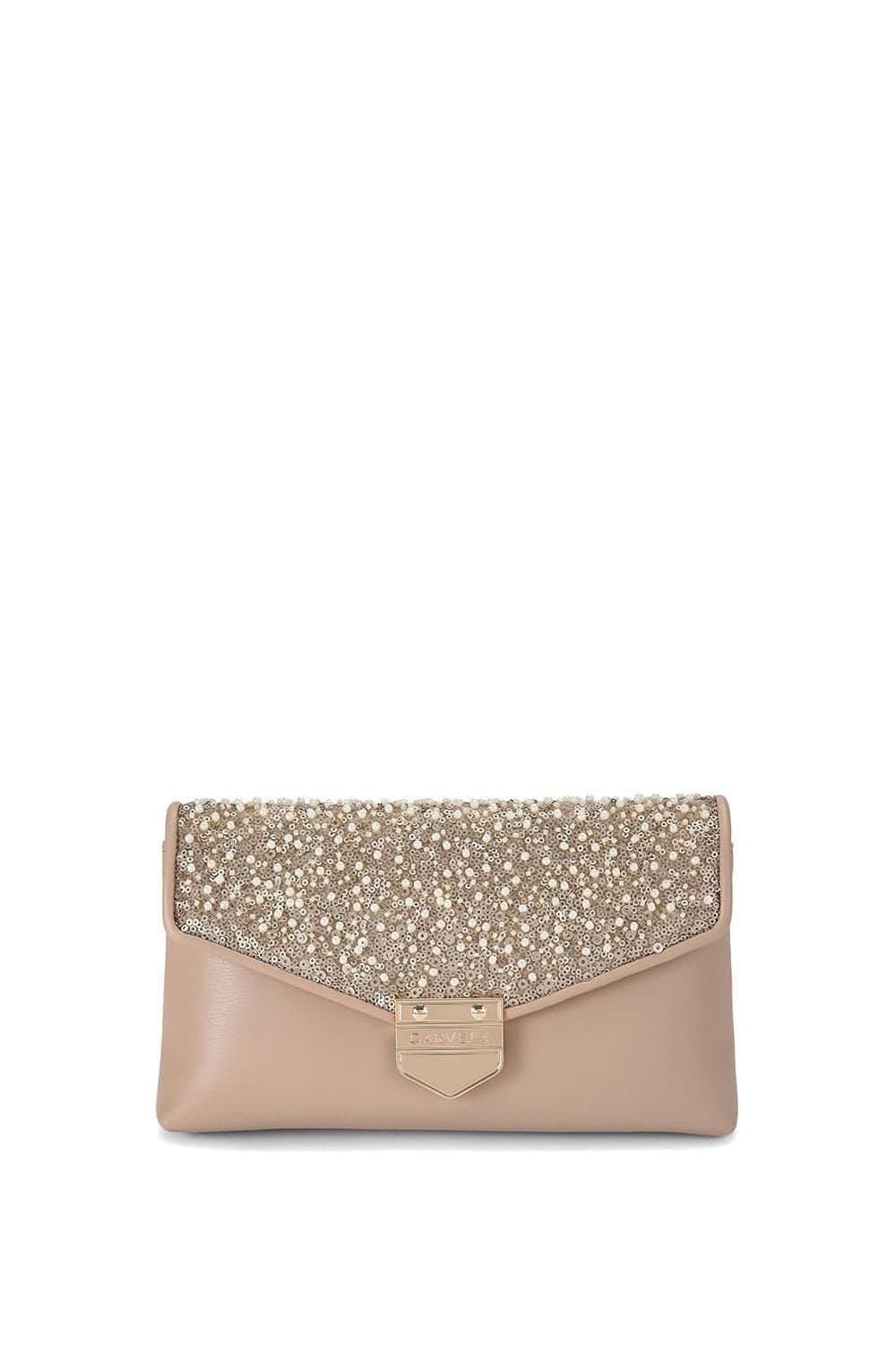Carvela Carvela Taupe Envelope Clutch Bag with Sequin Embellishment