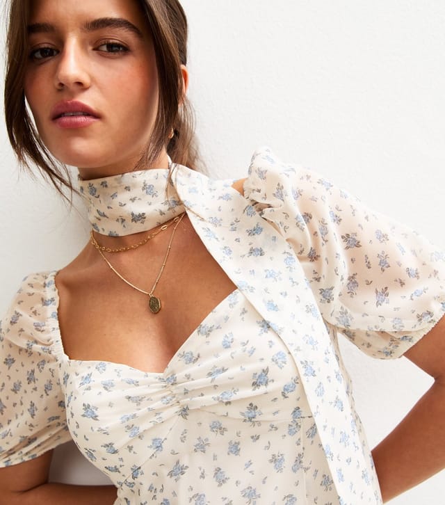 New Look Women's White Floral Print Chiffon Mini Dress New Look - 2