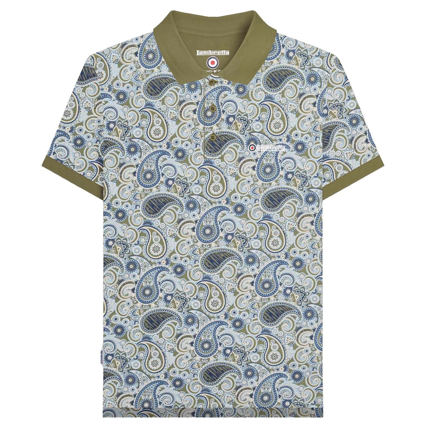Lambretta Lambretta Men's SS25 Paisley Branded Polo Shirt in Khaki