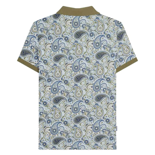 Lambretta Lambretta Men's SS25 Paisley Branded Polo Shirt in Khaki - 2