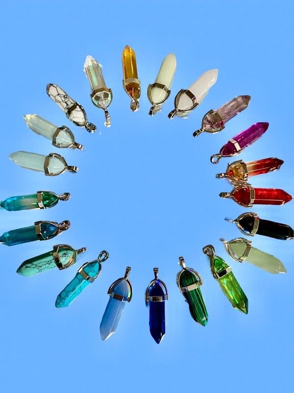 Crystal 20x crystal glass points & black adjustable  necklaces