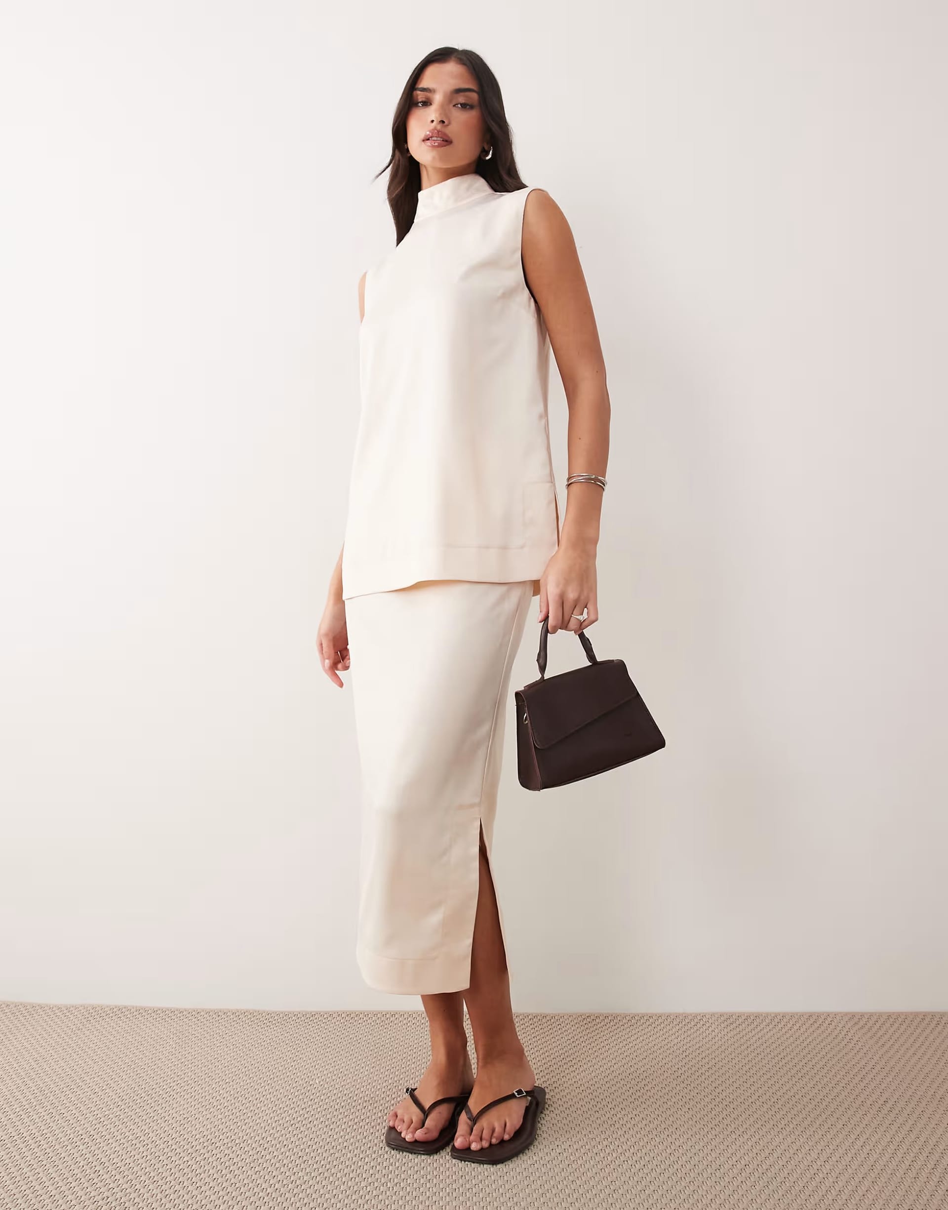 ASOS DESIGN Cream Satin Pencil Midi Skirt