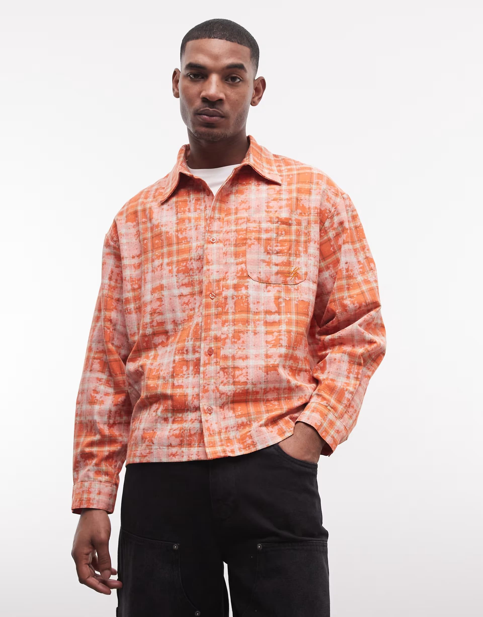 ASOS Liquor N Poker long sleeve shirt in burnt orange check