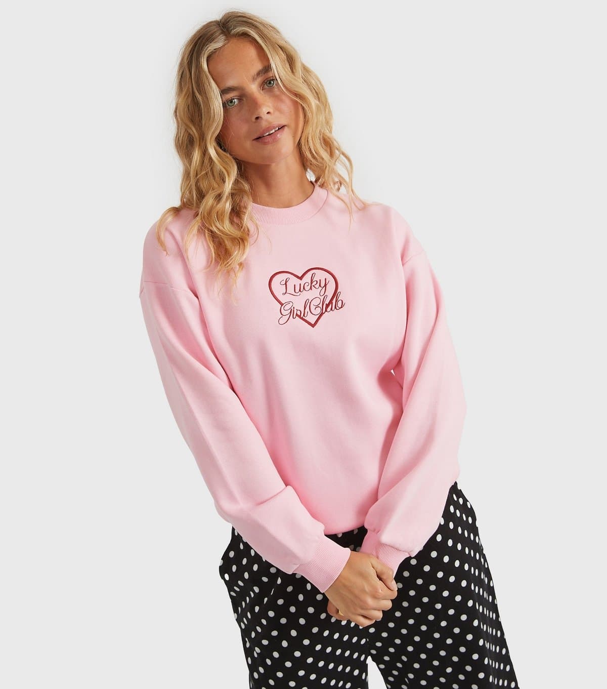 Custard Women's Clothing Pink Embroidered Lucky Girl Club Sweatshirt Custard New Look