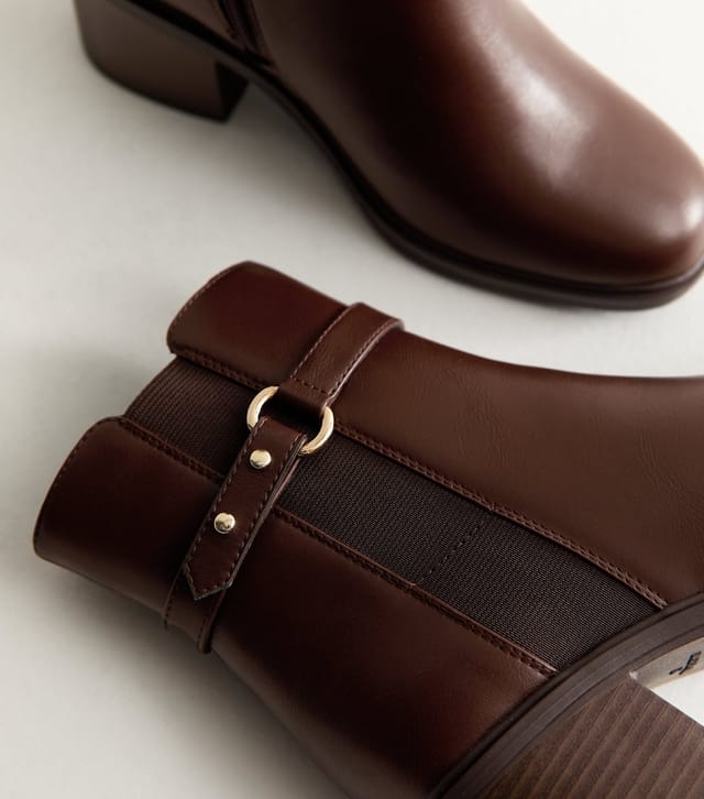 New Look Women's Wide Fit Brown Faux Leather Heeled Boot Vegan New Look - 3