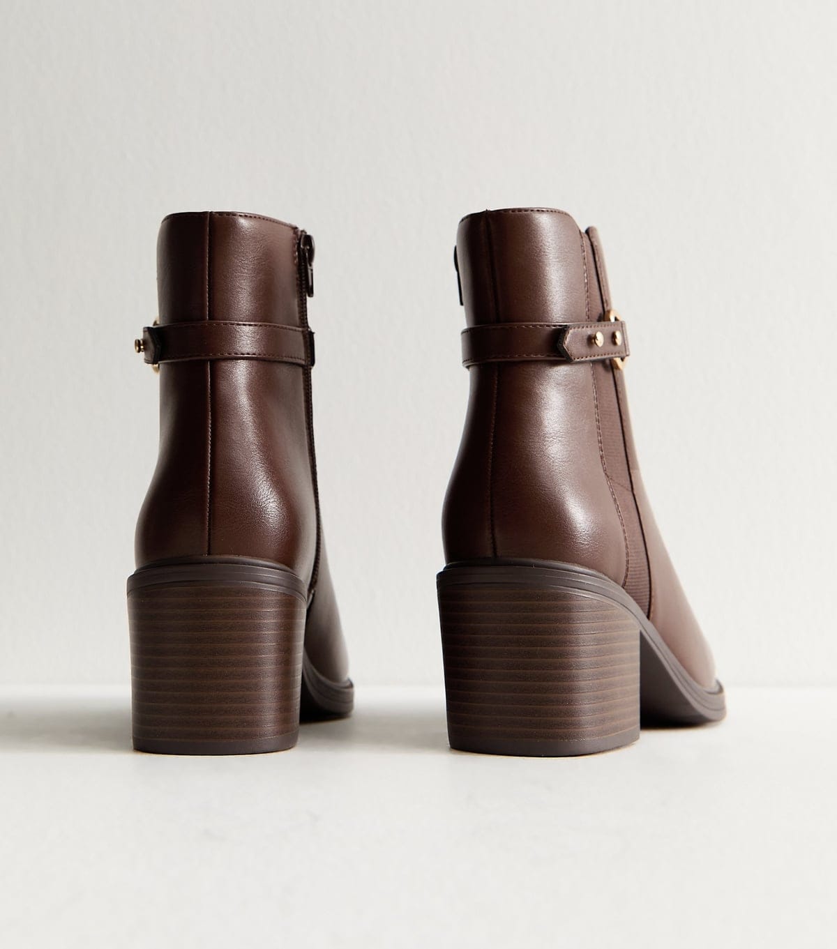 New Look Women's Wide Fit Brown Faux Leather Heeled Boot Vegan New Look - 4