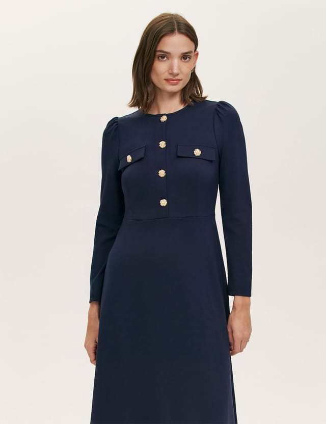 Finery London Finery London Women's Gilly Ponte Jersey Buttoned Midi Dress in Dark Navy - 2