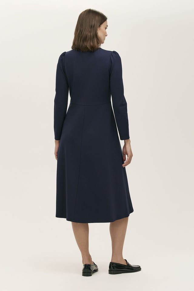 Finery London Finery London Women's Gilly Ponte Jersey Buttoned Midi Dress in Dark Navy - 3