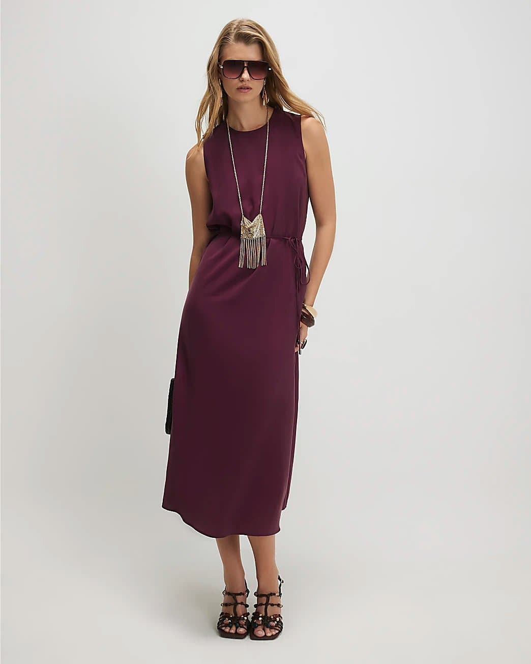 River Island River Island Womens Red Cupro Sleeveless Maxi Dress