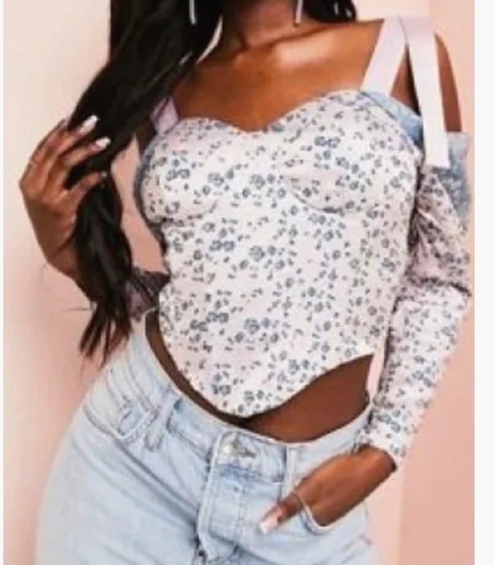 ASOS ASOS luxe pink & blue floral Corset Top - 1