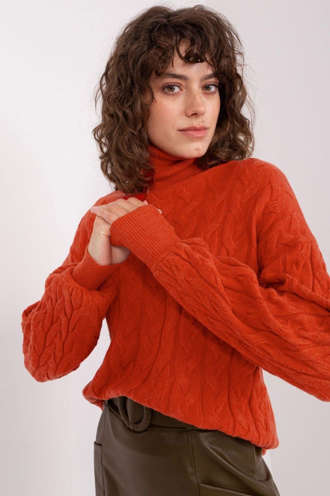 Love Lace Orange Variegated Plaid Turtleneck Sweater