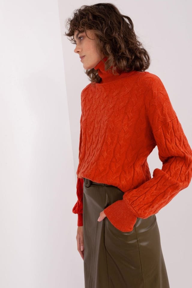 Love Lace Love Lace Women's Variegated Plaid Long Sleeve Turtleneck Sweater in Orange - 2