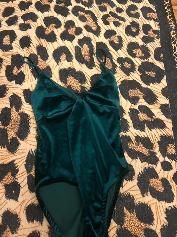 Bershka Dark green velvet body suit