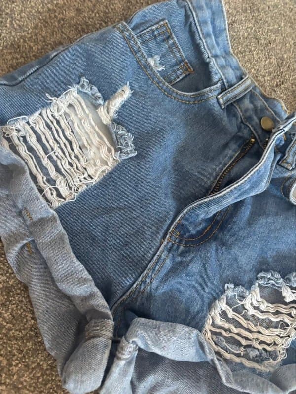 Shein Shein denim ripped festival low rise shorts party holiday beach 6-8 XS same day post