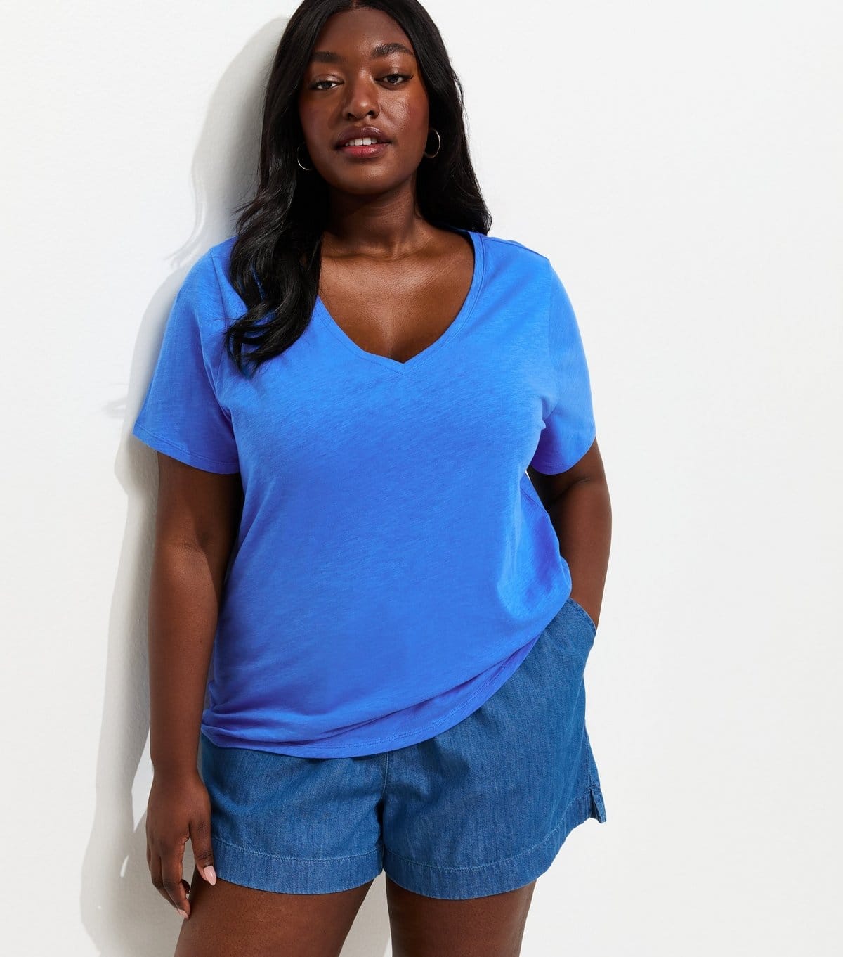 New Look Bright Blue V-Neck T-Shirt Plus Size