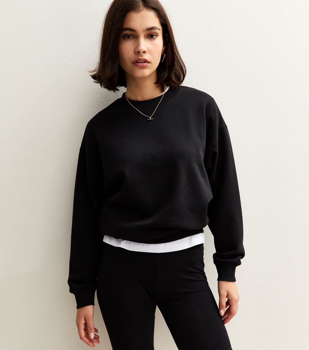New Look New Look Black Crew Neck Short Sweatshirt