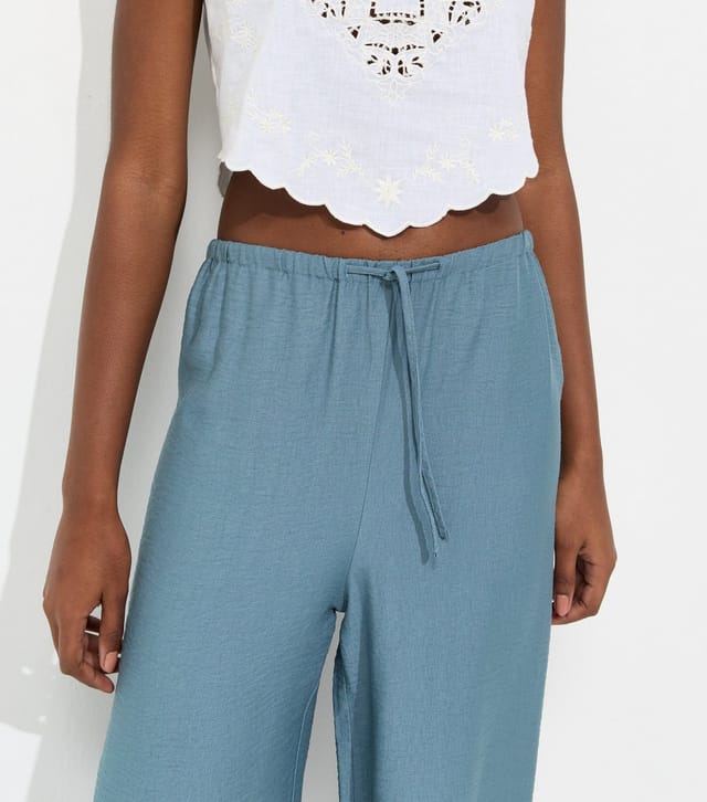 New Look Women's Light Blue Woven Drawstring Wide Leg Trousers New Look - 2
