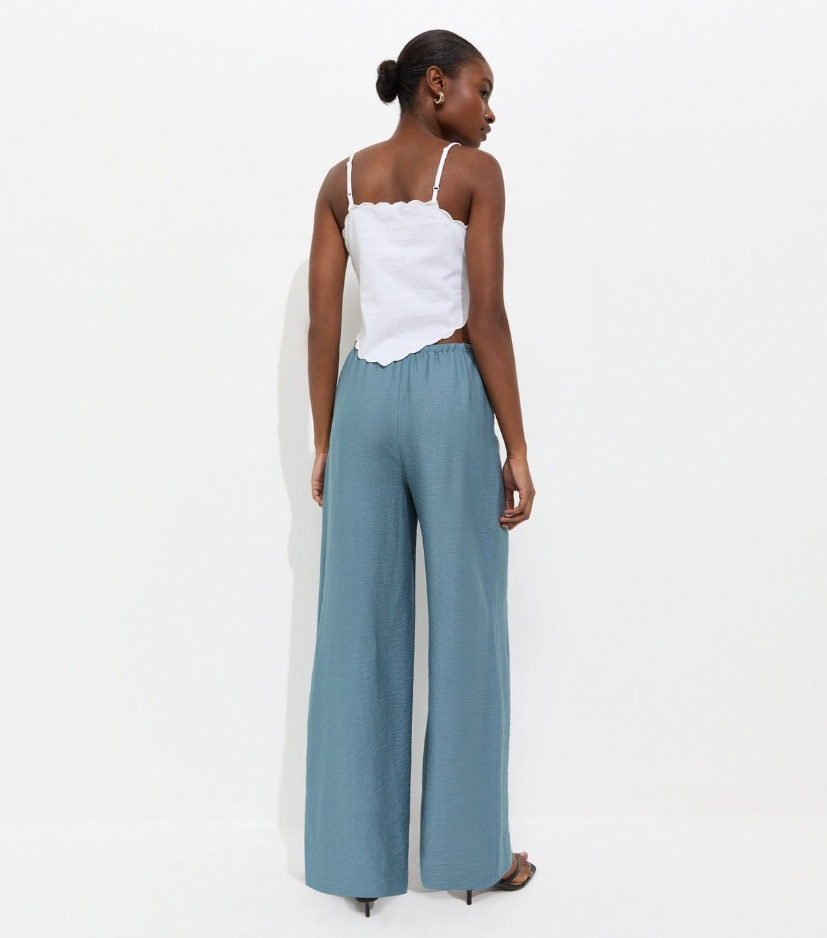 New Look Women's Light Blue Woven Drawstring Wide Leg Trousers New Look - 4