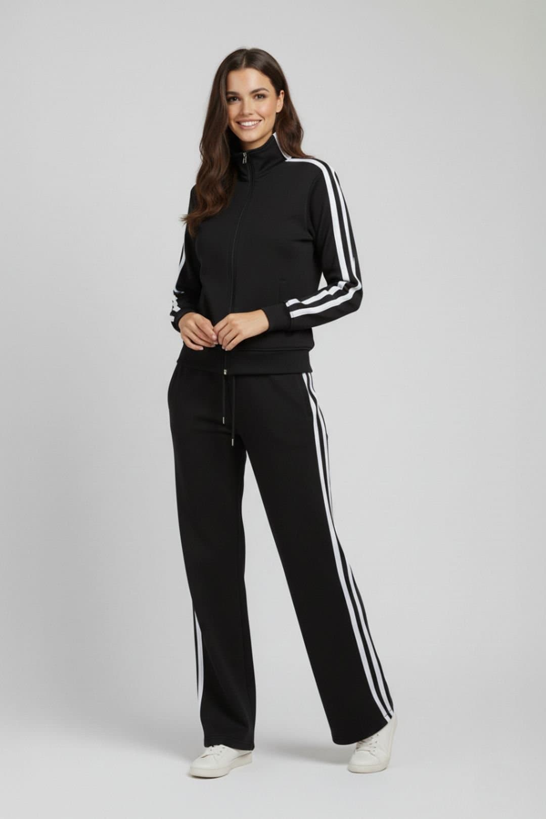 STYLEWISE STYLEWISE Women's Contrast Tape Tracktop & Jogger Set - Two Piece in Black