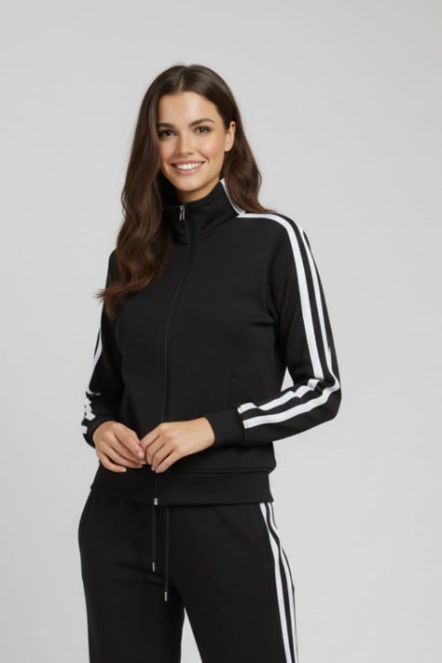 STYLEWISE STYLEWISE Women's Contrast Tape Tracktop & Jogger Set - Two Piece in Black - 2