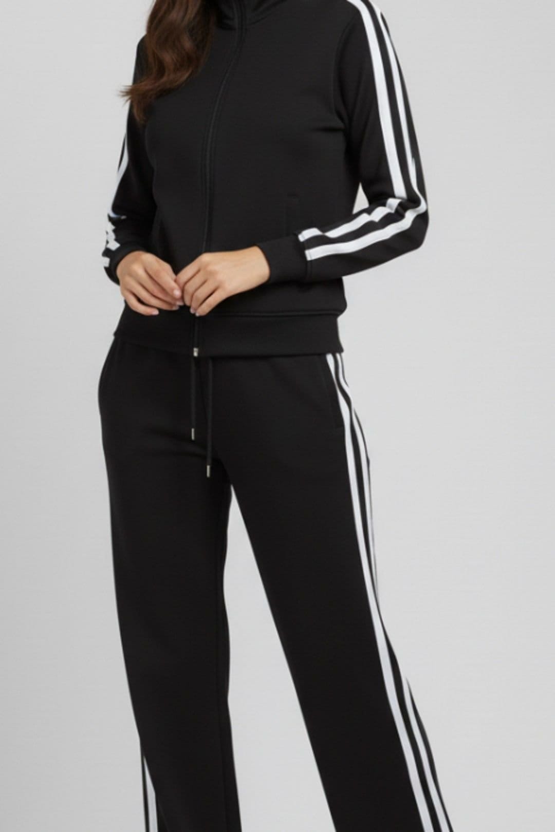 STYLEWISE STYLEWISE Women's Contrast Tape Tracktop & Jogger Set - Two Piece in Black - 4