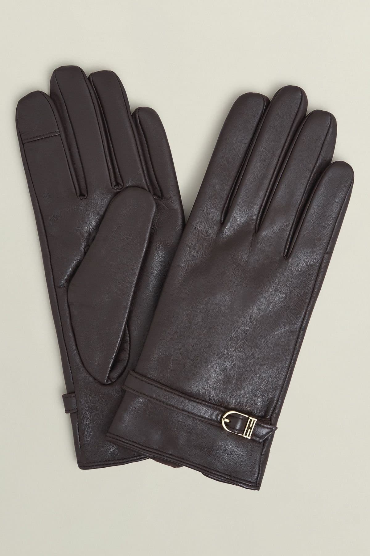 Hobbs London Hobbs London Women's Lillia Leather Gloves in Dark Brown
