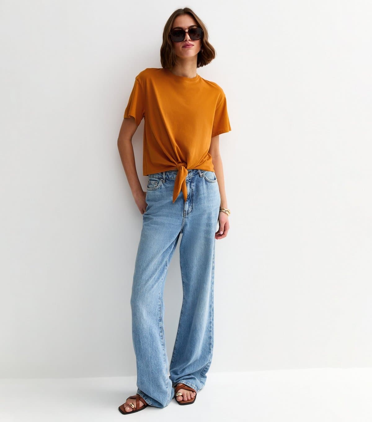 New Look Women's Orange Cotton Tie Front T-Shirt New Look