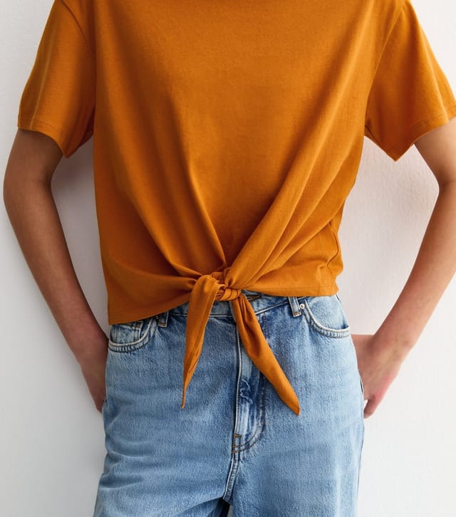 New Look Women's Orange Cotton Tie Front T-Shirt New Look - 2