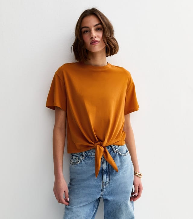 New Look Women's Orange Cotton Tie Front T-Shirt New Look - 3