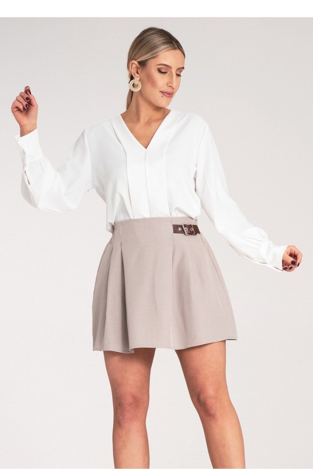 Love Lace Love Lace Women's Stylish Flared Mini Skirt with Elastic Waist in Beige - 4