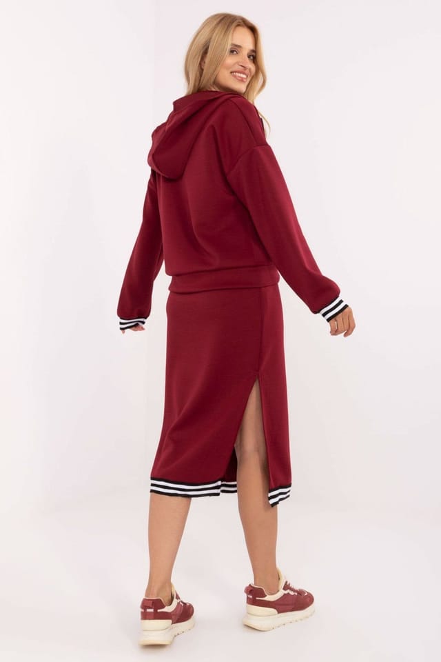 Love Lace Love Lace Women's Casual Hoodie Zip Midi Dress Set in Burgundy - 3
