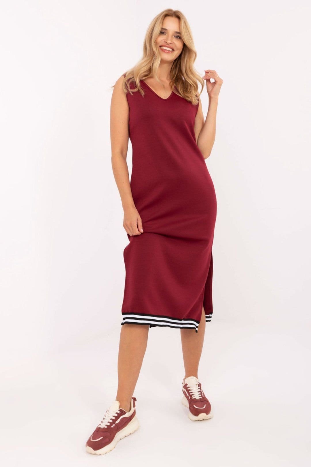 Love Lace Love Lace Women's Casual Hoodie Zip Midi Dress Set in Burgundy - 4
