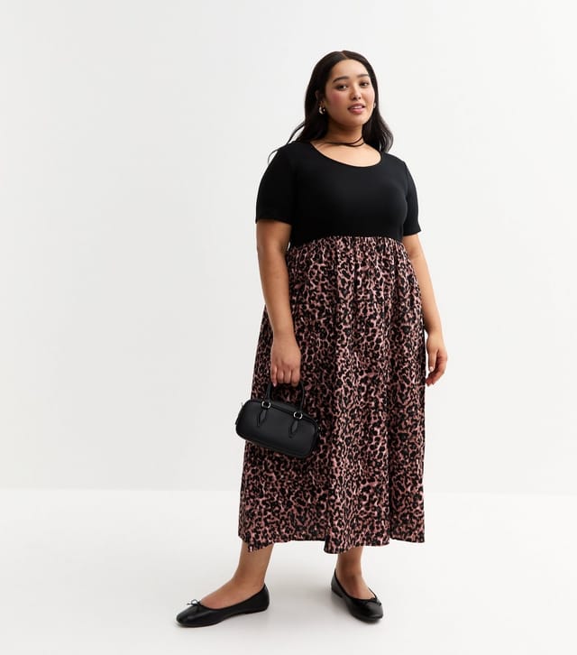 New Look Women's Plus Size Brown Leopard Print Poplin Midi Dress Curves New Look - 3