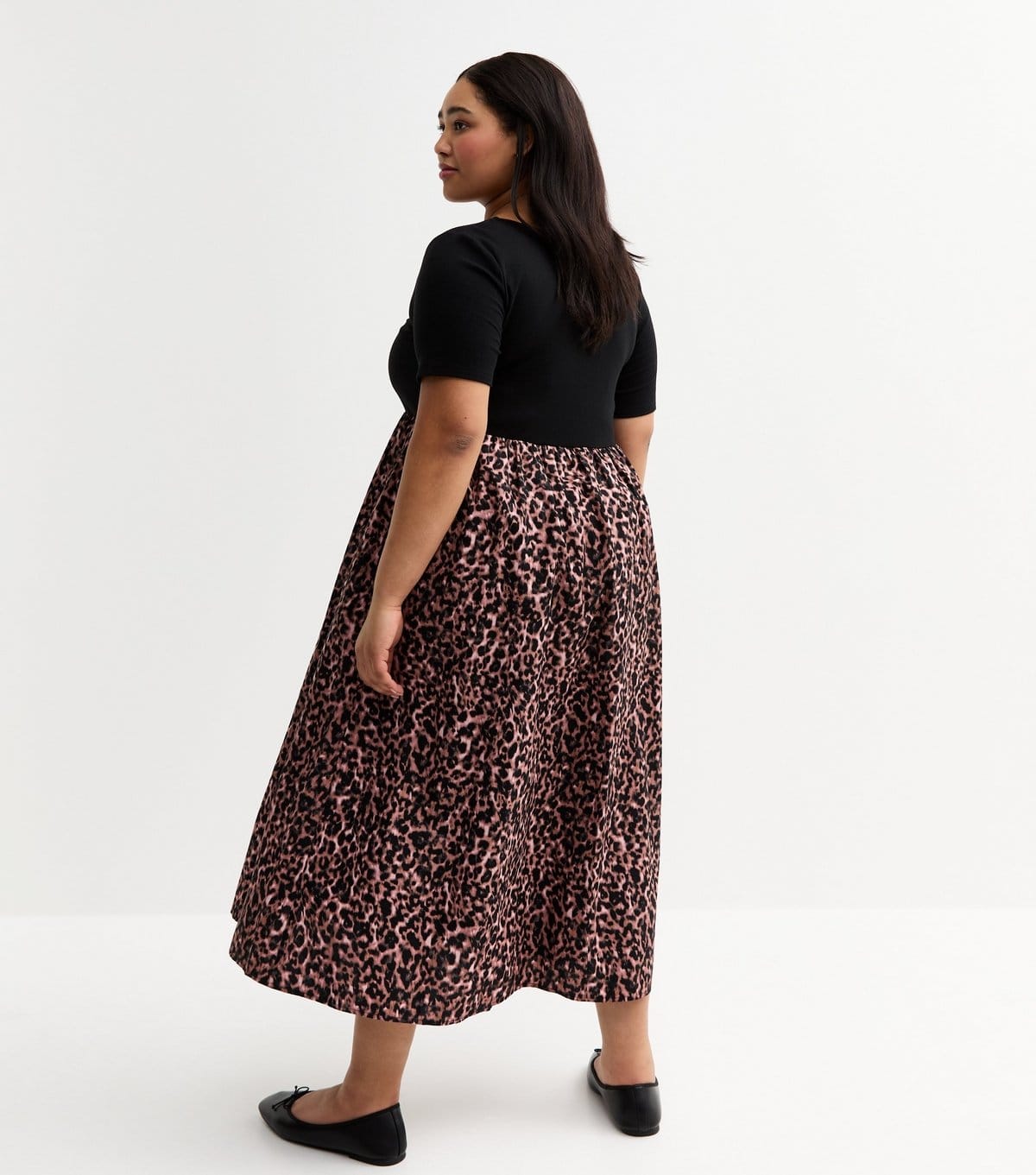 New Look Women's Plus Size Brown Leopard Print Poplin Midi Dress Curves New Look - 4