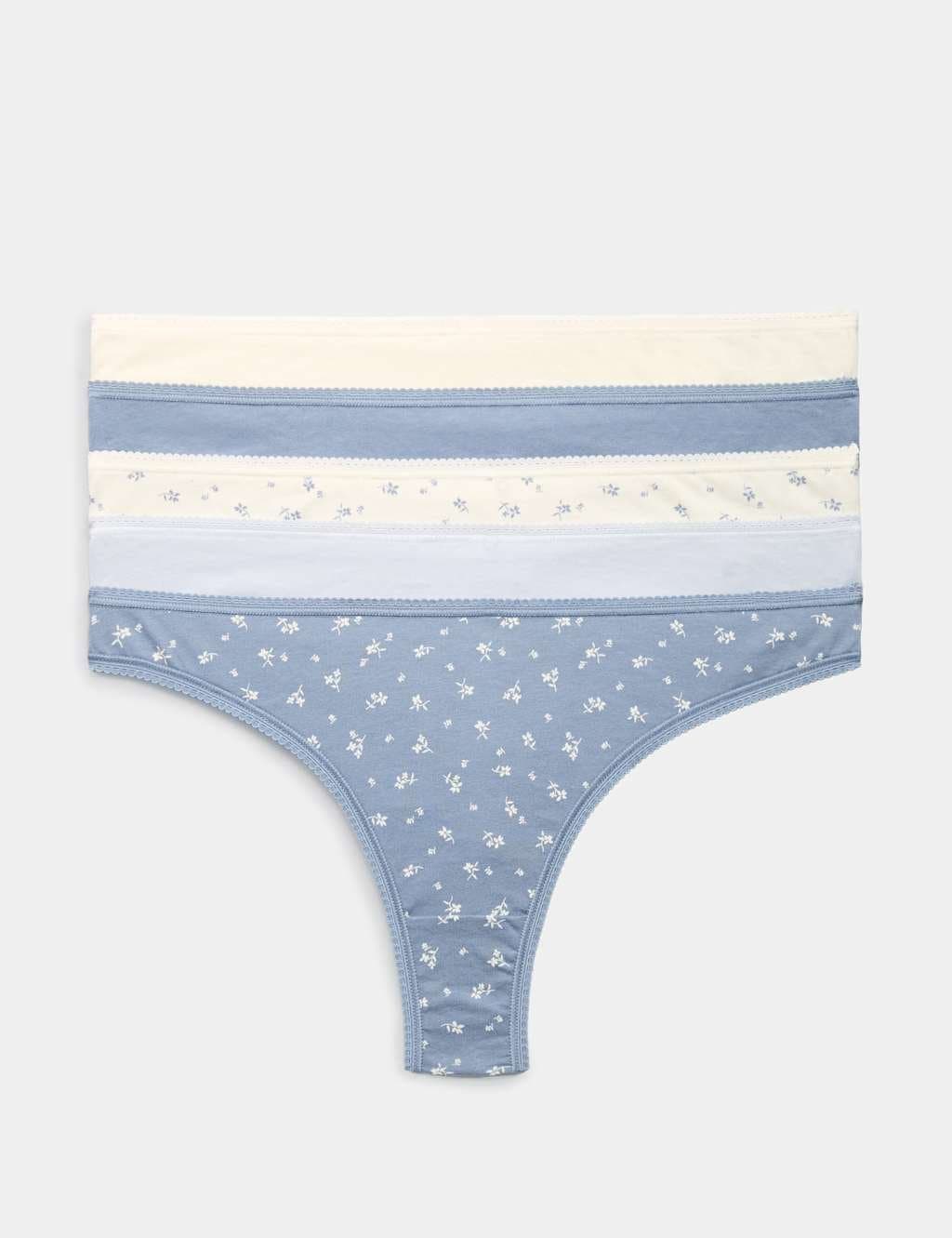 Marks & Spencer M&S 5pk Pure Cotton Thongs Blue Mix