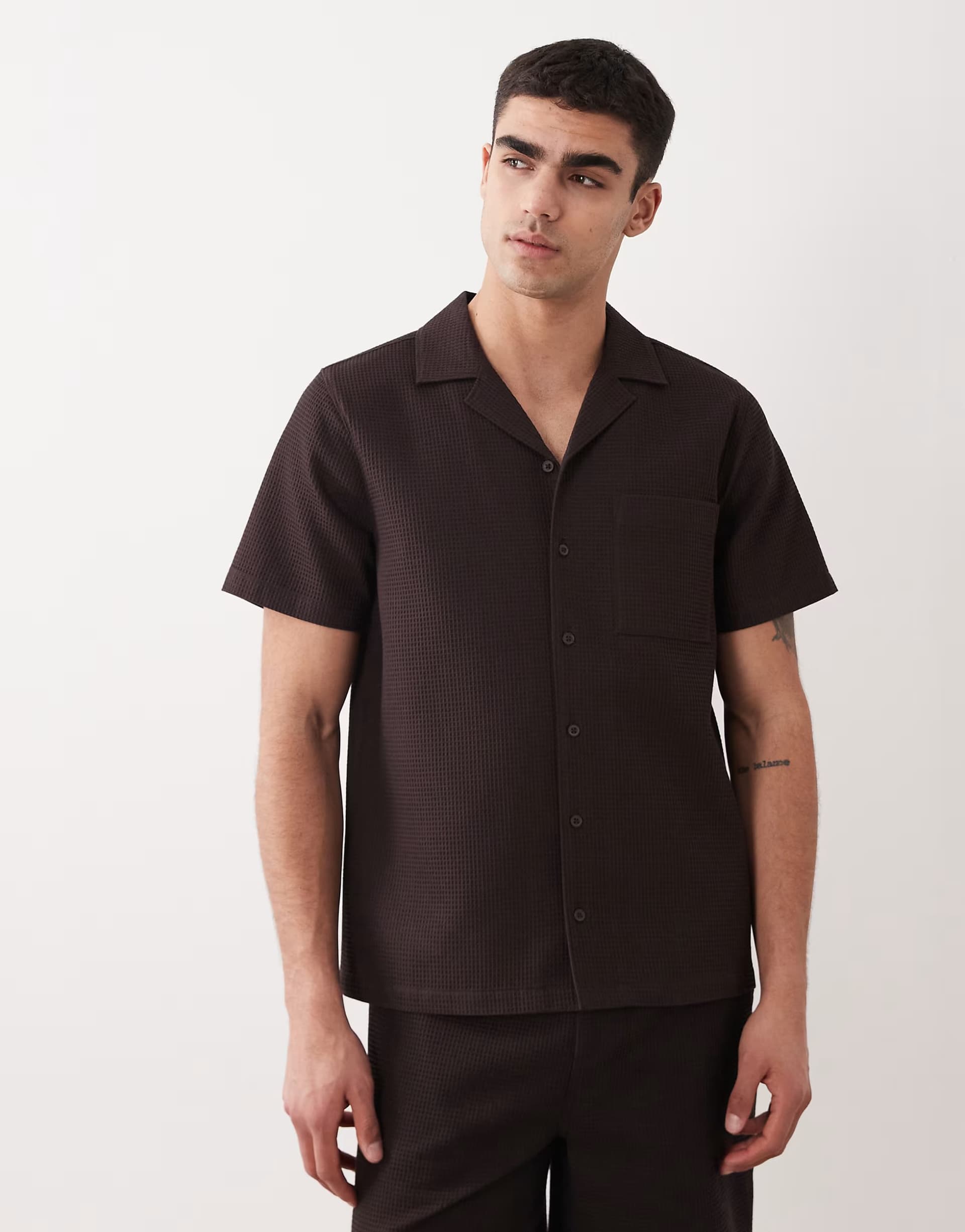 ASOS New Look co-ord waffle shirt in brown