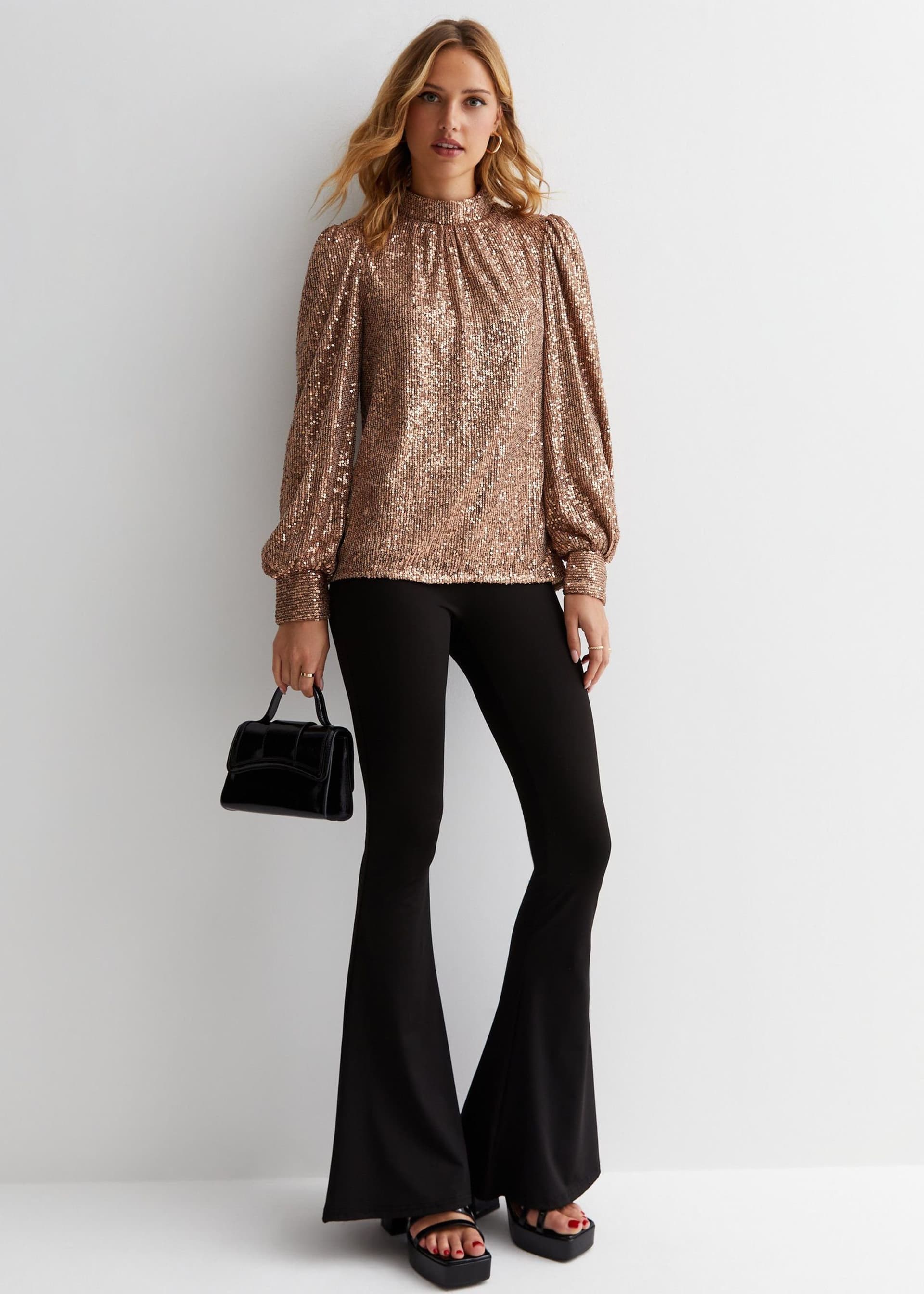 Gini London Gini London Mink Brown Sequin Blouse in Light Brown