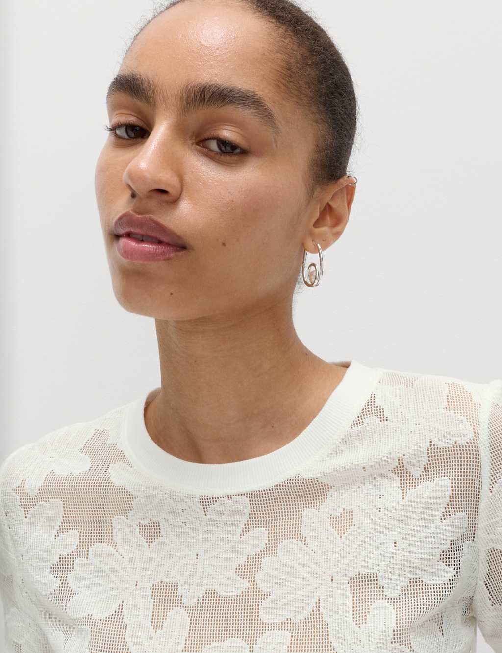 Marks & Spencer M&S Cotton Blend Floral Lace Top Soft White - 3