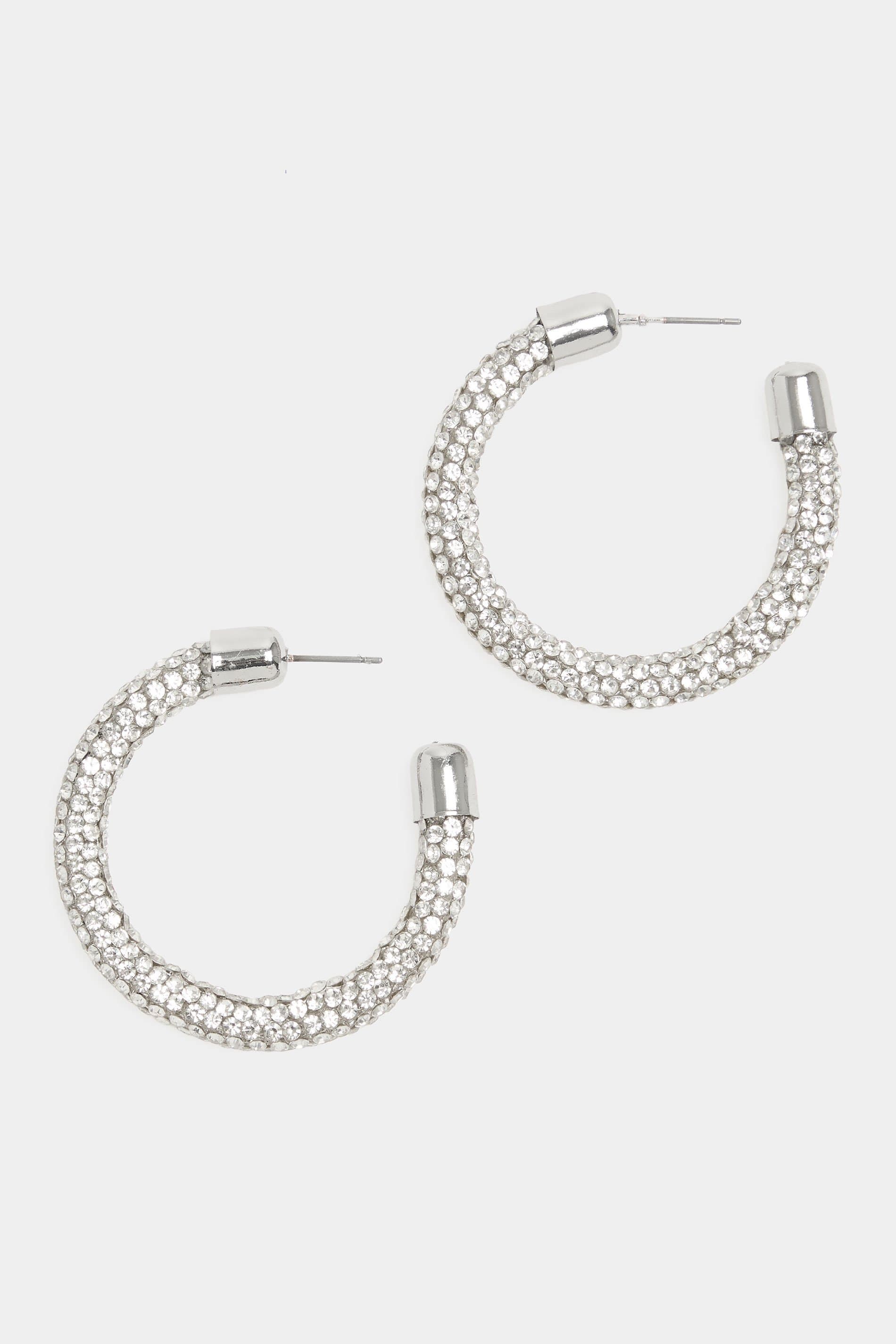 Yours Sliver Tone Large Diamante Hoop Earrings