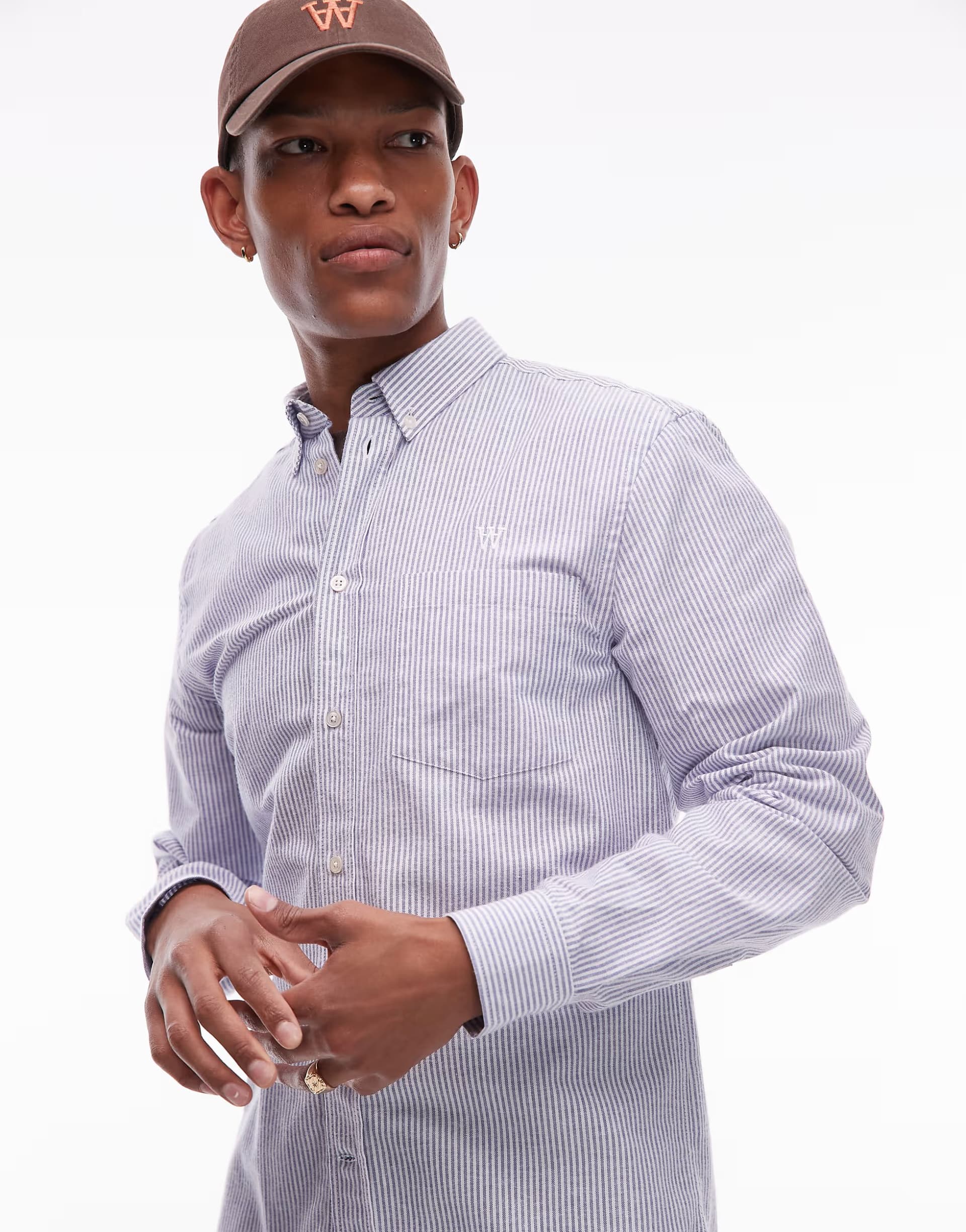 ASOS Double A By Wood Wood adam shirt in blue stripe