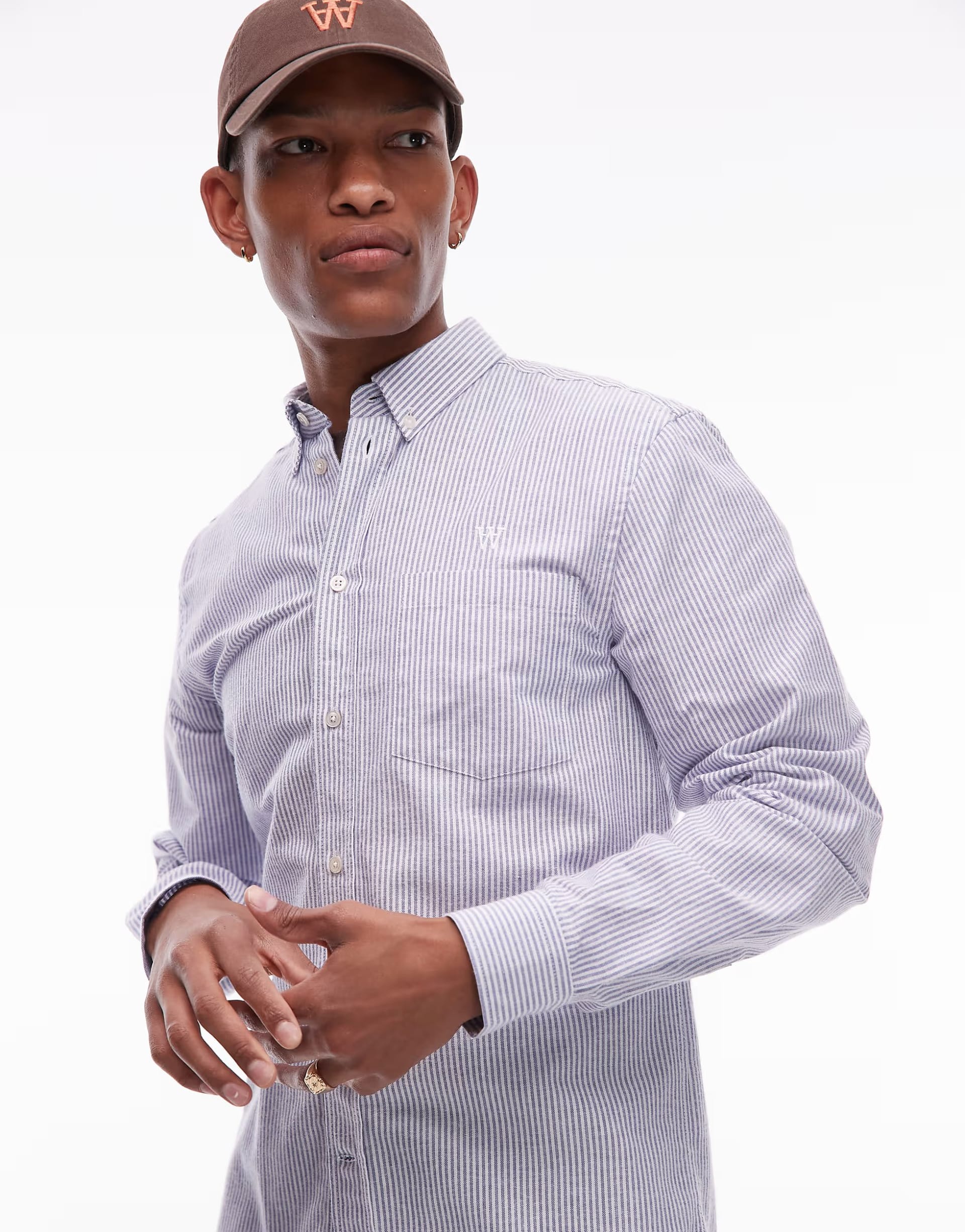 ASOS Double A By Wood Wood Blue Stripe Shirt