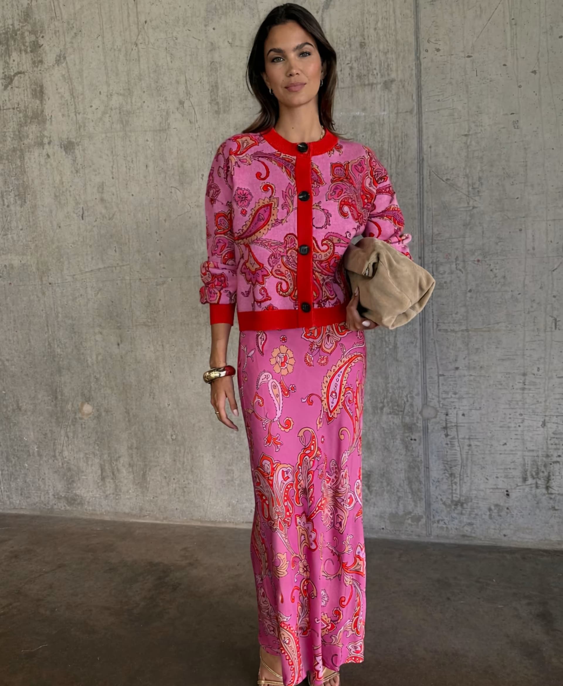 ASOS Never Fully Dressed dorris satin maxi skirt in red and pink paisley